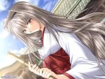  1girl game_cg hakama izumo izumo_2 japanese_clothes kitagawa_mai long_hair miko red_hakama solo yamamoto_kazue 