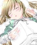  00s 1girl book closed_eyes open_book reading rozen_maiden sleeping solo suiseiseki 
