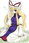  1girl blonde_hair female hat long_hair sleepy solo touhou violet_eyes yakumo_yukari yazuma666 