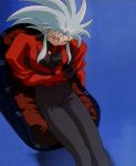  1girl 90s blue_hair ryouko_(tenchi_muyou!) silver_hair solo spiky_hair tenchi_muyou! yellow_eyes 