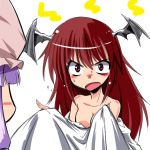  2girls angry bat_wings blush breasts cleavage covering female head_wings kiku_hitomoji koakuma multiple_girls no_nipples open_mouth patchouli_knowledge red_eyes redhead small_breasts the_embodiment_of_scarlet_devil topless touhou upper_body wings 