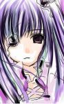  00s 1girl dress expressionless face flower flower_eyepatch hair_flower hair_ornament kirakishou looking_at_viewer lowres purple_hair rozen_maiden solo 