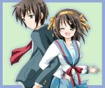  brown_hair kokonogi_kisara kyon school_uniform serafuku short_hair suzumiya_haruhi suzumiya_haruhi_no_yuuutsu 