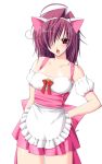  1girl amemiya_amane angry animal_ears blush cat_ears choco_chip hair_over_one_eye hairband hand_on_hip hips katei_kyoushi_no_oneesan kateikyoushi_no_onee-san maid purple_hair red_eyes solo waitress 