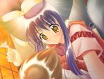  1girl animal_ears blue_hair fox_ears game_cg koma koma_(tail_tale) long_hair louis louis&amp;visee orbit solo sunset tail tail_tale yellow_eyes 