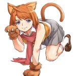  00s 1girl :3 animal_ears bent_over blue_eyes cat_ears cat_tail kneehighs minato_fumi my-hime orange_hair orange_shirt paw_pose paws red_scarf redhead scarf school_uniform serafuku shirt short_hair skirt smile socks solo tail tokiha_mai 