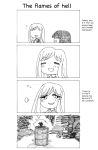  2girls 4koma comic furude_rika hard_translated higurashi_no_naku_koro_ni monochrome multiple_girls takano_miyo translated 