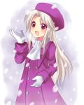  1girl fate/stay_night fate_(series) hat illyasviel_von_einzbern mei purple_hat snow snowing solo subaru_(yachika) 