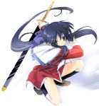 1girl kanon kawasumi_mai lowres red_skirt sketch skirt solo squatting sword weapon 