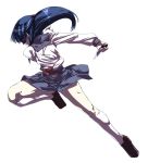  1girl asakura_ryouko blue_hair full_body holding holding_weapon kneehighs knife long_hair running school_uniform serafuku shoes skirt solo suzumiya_haruhi_no_yuuutsu tokyo_(great_akuta) weapon white_legwear yandere 