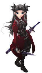  1girl archer archer_(cosplay) caliburn cosplay fate/stay_night fate_(series) hino_akira sheath sheathed solo sword tohsaka_rin two_side_up weapon 