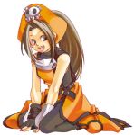  1girl arc_system_works guilty_gear hat lowres may_(guilty_gear) orange_shirt pantyhose pirate pirate_hat ponytail shirt skull skull_and_crossbones solo 