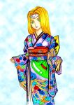  blonde_hair circlet dragon_quest dragon_quest_vi green_eyes japanese_clothes kimono long_hair mireyu 