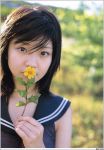  1girl asian flower photo school_uniform serafuku solo 