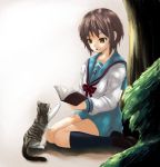  1girl book cat chiko_(kanhogo) nagato_yuki school_uniform serafuku solo suzumiya_haruhi_no_yuuutsu 