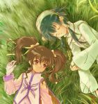  1boy 1girl anise_tatlin grass hair_tubes ion lying nature outdoors tales_of_(series) tales_of_the_abyss 