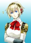  1girl aegis aegis_(persona) android atlus blonde_hair blue_eyes crossed_arms cyborg hairband karakuri_chouchou koaki persona persona_3 robot_joints short_hair smile solo 