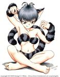  animal_ears arm_warmers armpits barefoot cat_ears cat_tail fang feet fur grey_eyes grey_hair naughty_face tail toes 