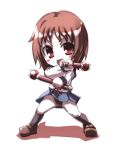  1girl brown_hair chibi kamen_rider kamen_rider_hibiki kamen_rider_hibiki_(series) lowres okajima_mizuki parody red_eyes school_uniform skirt solo suzumiya_haruhi_no_yuuutsu tokyo_(great_akuta) 