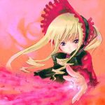  00s 1girl blonde_hair bonnet long_hair looking_at_viewer lowres outstretched_hand rozen_maiden shinku solo upper_body 