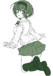  1girl green mizuki_makoto monochrome pleated_skirt school_uniform serafuku skirt solo to_heart_2 yoshioka_chie 
