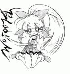  1girl akazutsumi_momoko arms_behind_back arukime bow breasts character_name cleavage dress hair_bow hair_ribbon hyper_blossom long_hair looking_at_viewer monochrome ponytail powerpuff_girls powerpuff_girls_z ribbon short_dress sidelocks sketch small_breasts smile solo very_long_hair vest wristband 