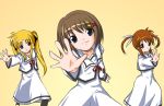  3girls blonde_hair fate_testarossa hair_ornament hare_hare_yukai lyrical_nanoha mahou_shoujo_lyrical_nanoha mahou_shoujo_lyrical_nanoha_a&#039;s multiple_girls pantyhose parody school_uniform suzumiya_haruhi_no_yuuutsu takamachi_nanoha twintails x_hair_ornament yagami_hayate 