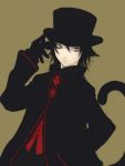  1boy animal_ears black black_hair cat_ears cat_tail gloves gothic hat hat_tip jacket lowres male_focus red_shirt shirt simple_background solo tail top_hat yellow_eyes 
