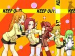  1boy 4girls bare_shoulders broccoli_(company) c.c. code_geass crossover dancing dual_persona embarrassed ga_rune_pose galaxy_angel galaxy_angel_rune hand_on_hip happy kallen_stadtfeld keep_out milly_ashford multiple_girls parody redhead school_uniform shirley_fenette sleeveless sleeveless_turtleneck smile straitjacket surprised thigh-highs turtleneck zero_(code_geass) zettai_ryouiki 