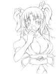  1girl breasts cleavage female hair_bobbles hair_ornament large_breasts looking_at_viewer monochrome onozuka_komachi short_hair simple_background sketch solo touhou twintails underbust white_background 