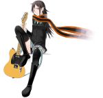  1girl blazer boots electric_guitar guitar instrument jacket scarf school_uniform solo tele(guitar) thigh-highs yarizakura_hime yasuda_suzuhito yozakura_quartet 