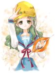  1girl green_eyes green_hair hardhat helmet kimidori_emiri nyanmilla school_uniform serafuku solo suzumiya_haruhi_no_yuuutsu 