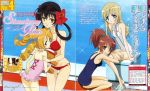  4girls aoi_nagisa bikini blush breasts byakudan_kagome highres konohana_hikari long_hair medium_breasts minamoto_chikaru multiple_girls numata_seiya official_art one-piece_swimsuit pool ribbon school_swimsuit small_breasts strawberry_panic! sunglasses swimsuit twintails yuri 