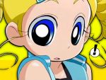  ! 1girl blonde_hair blue_eyes bubble goutokuji_miyako looking_at_viewer open_mouth portrait powerpuff_girls powerpuff_girls_z rolling_bubbles solo speech_bubble yellow_background 