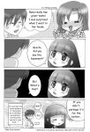  1boy 2girls 4koma comic furude_rika greyscale hard_translated higurashi_no_naku_koro_ni maebara_keiichi monochrome multiple_girls ryuuguu_rena translated 