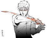  1boy akagi akagi_shigeru katana male_focus monochrome solo spot_color sword weapon 