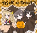  3girls asahina_mikuru brown_hair halloween hat jack-o&#039;-lantern multiple_girls nagato_yuki pumpkin short_hair suzumiya_haruhi suzumiya_haruhi_no_yuuutsu trick_or_treat witch witch_hat 