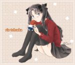  1girl black_hair duplicate fate/stay_night fate_(series) long_legs solo takahashi_mugi thigh-highs tohsaka_rin turtleneck 