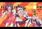  6+girls blonde_hair broccoli_(company) chen dancing female ga_rune_pose galaxy_angel galaxy_angel_rune hakurei_reimu hat izayoi_sakuya japanese_clothes kirisame_marisa maid miko multiple_girls parody rikudou_inuhiko touhou witch witch_hat yakumo_ran yakumo_yukari 