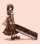  1girl cleaver hatchet kobayashi_tetsuya maid monochrome original solo sword weapon 