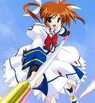  1girl bow fingerless_gloves gloves lyrical_nanoha magical_girl mahou_shoujo_lyrical_nanoha mahou_shoujo_lyrical_nanoha_a&#039;s oisin raising_heart red_bow redhead shoes solo takamachi_nanoha twintails violet_eyes winged_shoes wings 