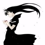  berries black_eyes black_hair bow long_hair monochrome nawoko original ribbon school_uniform serafuku 