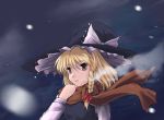  1girl blonde_hair braid female hat kirisame_marisa perfect_cherry_blossom scarf side_braid snow snowing solo touhou tsuyadashi_shuuji witch_hat 