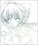  1girl blue bow breasts gradient green hair_bow lowres mamiina monochrome simoun solo upper_body 