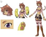  .hack// .hack//roots 1girl animal_ears bandai bracelet breasts brown_hair cat_ears cat_paws cat_tail cyber_connect_2 hack jewelry midriff miniskirt navel official_art paws ponytail short_hair skirt tabby tabby_(.hack//) tail thigh-highs violet_eyes 