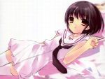  1girl black_hair brown_eyes itou_noiji lying on_side school_uniform serafuku short_hair solo 