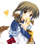  1girl animal_ears aruruw dog_ears food food_on_face hair_tubes heart honey japanese_clothes kurumu lowres solo utawareru_mono 