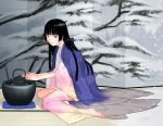  barefoot feet hands hime_cut japanese_clothes kettle kimono original sakamoto_mineji sitting yokozuwari 