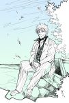  1boy akagi akagi_shigeru full_body male_focus monochrome nature outdoors plant sky solo ten_(manga) 