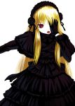  blonde_hair bosshi child gothic gothic_lolita highres lolita_fashion long_hair red_eyes 